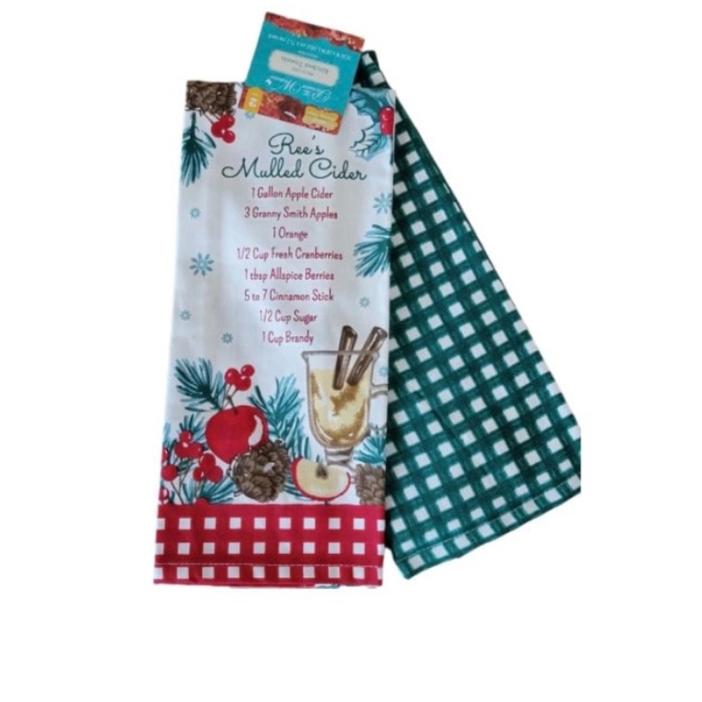 Pioneer woman Mulled Cider Recipe Towels - Red and Green